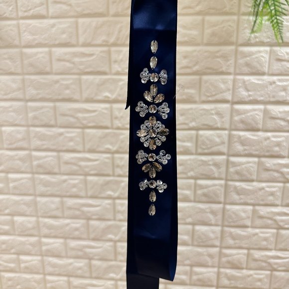 Accessories Navy Blue Satin Flower Girl Belt With Beaded Details